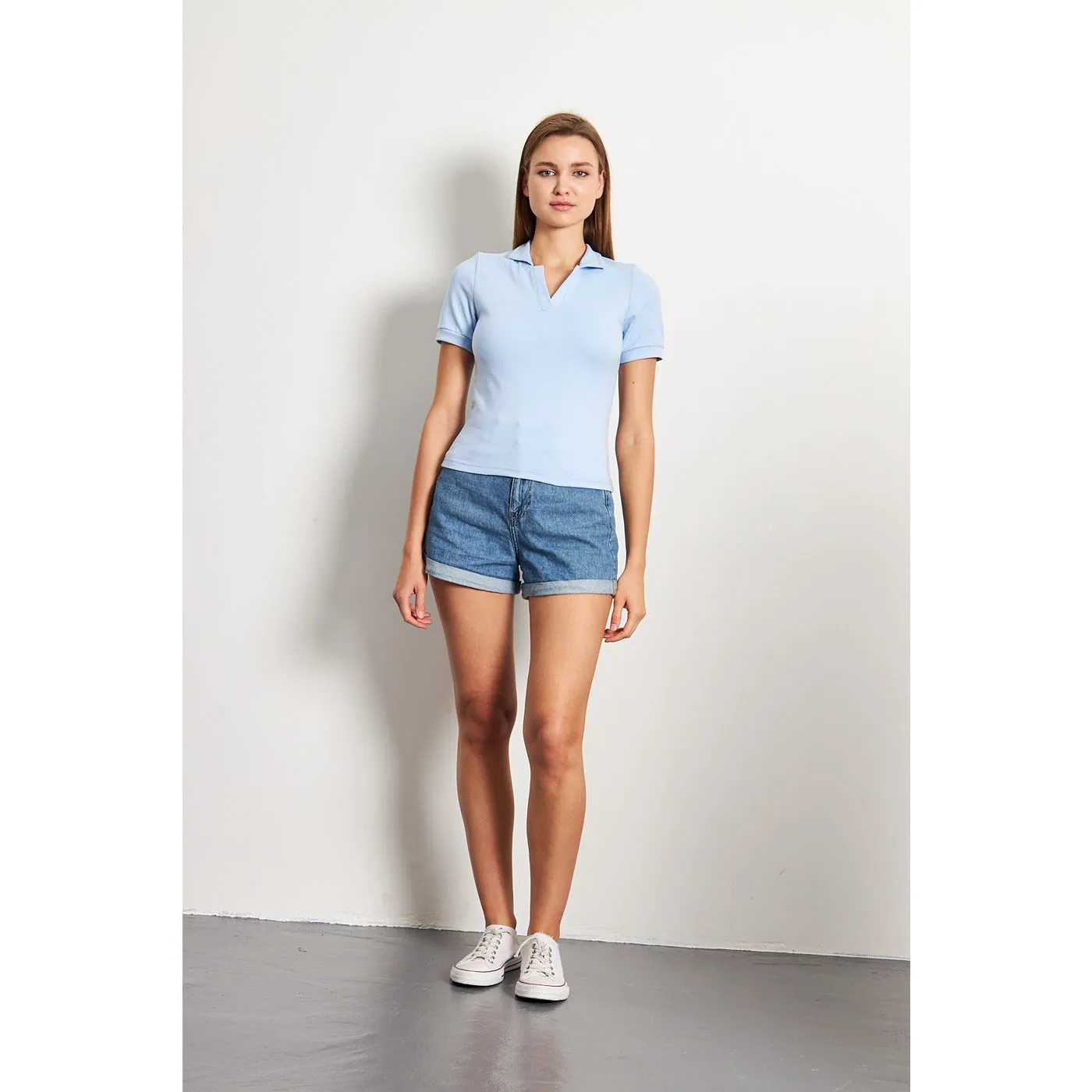 Light Blue Rib Knit Polo