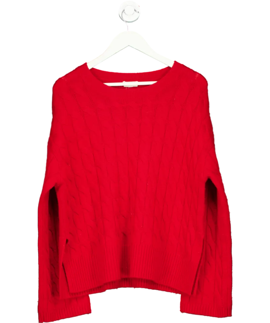 LILYSILK Red Ultrafine Merino Wool Cable Knit Crewneck Sweater UK S