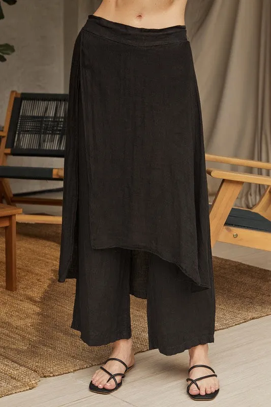 Linen Layered Skirted Pants