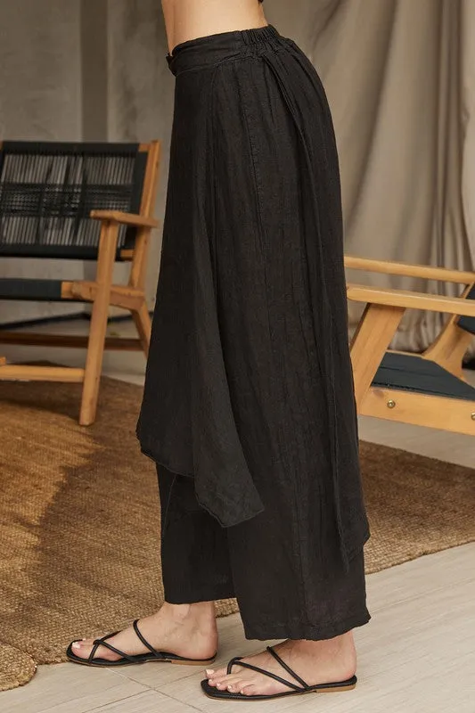 Linen Layered Skirted Pants