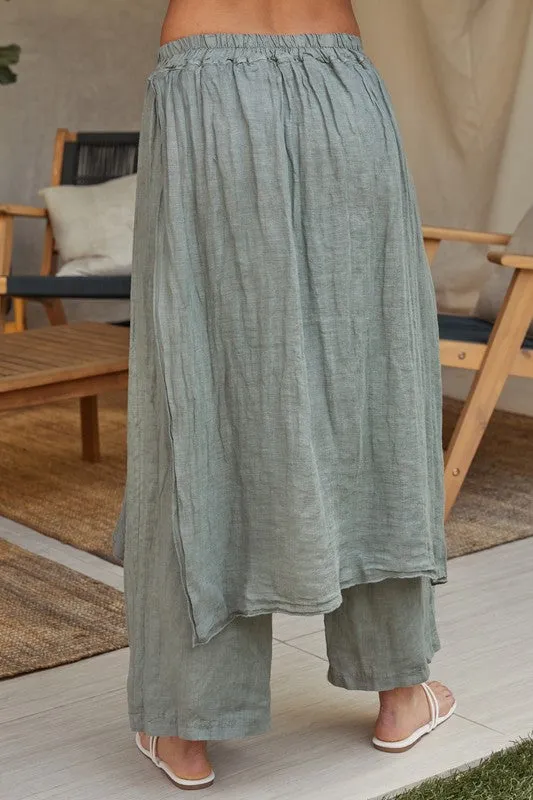 Linen Layered Skirted Pants