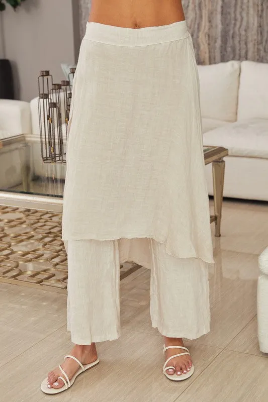 Linen Layered Skirted Pants
