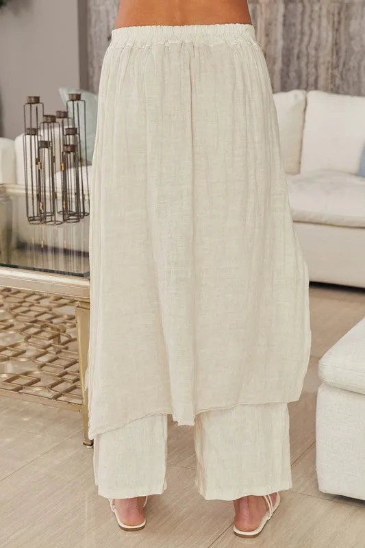 Linen Layered Skirted Pants