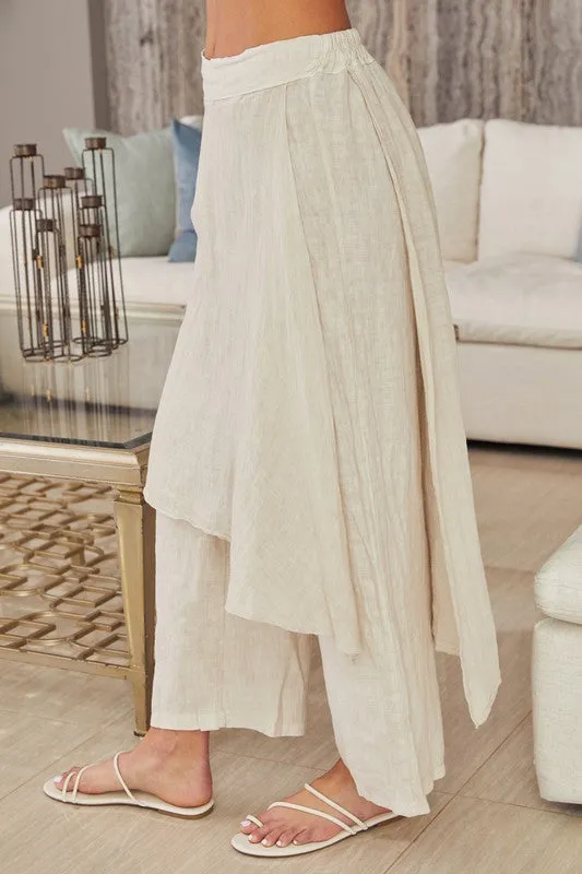 Linen Layered Skirted Pants