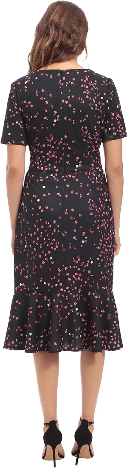 London Times Women's V-Neck Polished Flounce Hem Twist Waist Detail Feminine Office Event Guest of