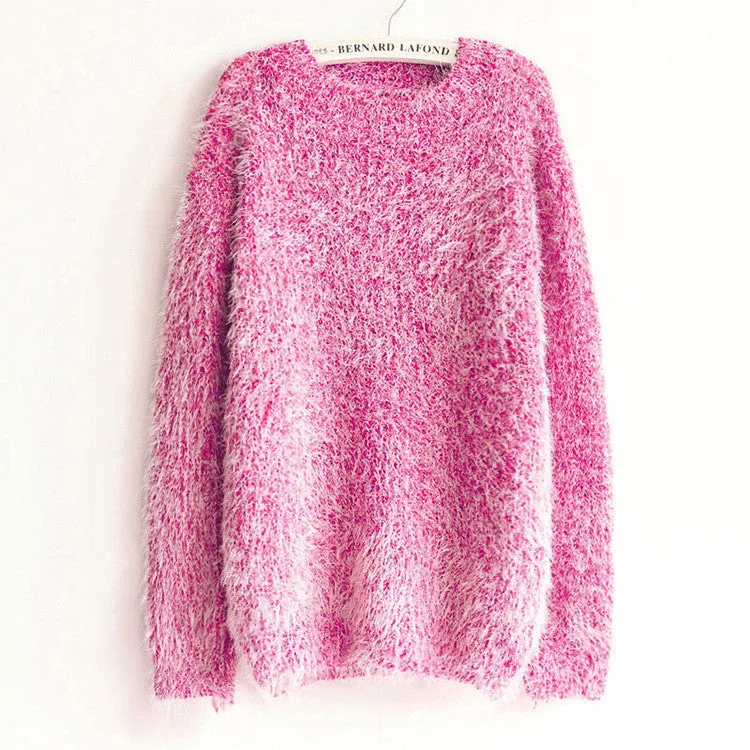 Long Scoop Sleeves Mohair Loose Pure Color Sweater
