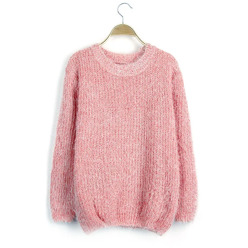 Long Scoop Sleeves Mohair Loose Pure Color Sweater