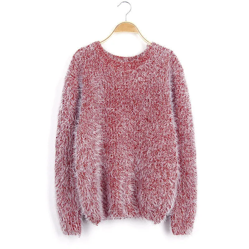 Long Scoop Sleeves Mohair Loose Pure Color Sweater