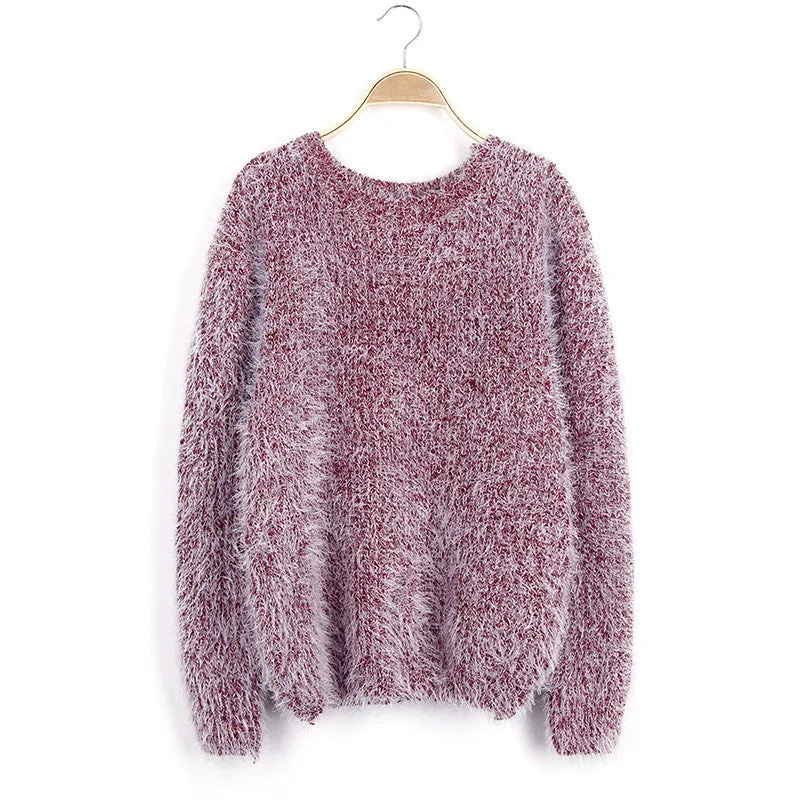 Long Scoop Sleeves Mohair Loose Pure Color Sweater