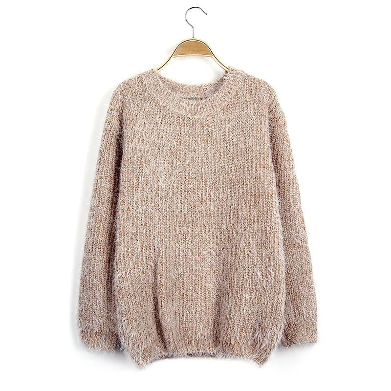 Long Scoop Sleeves Mohair Loose Pure Color Sweater