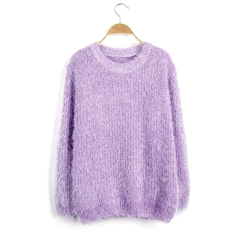 Long Scoop Sleeves Mohair Loose Pure Color Sweater