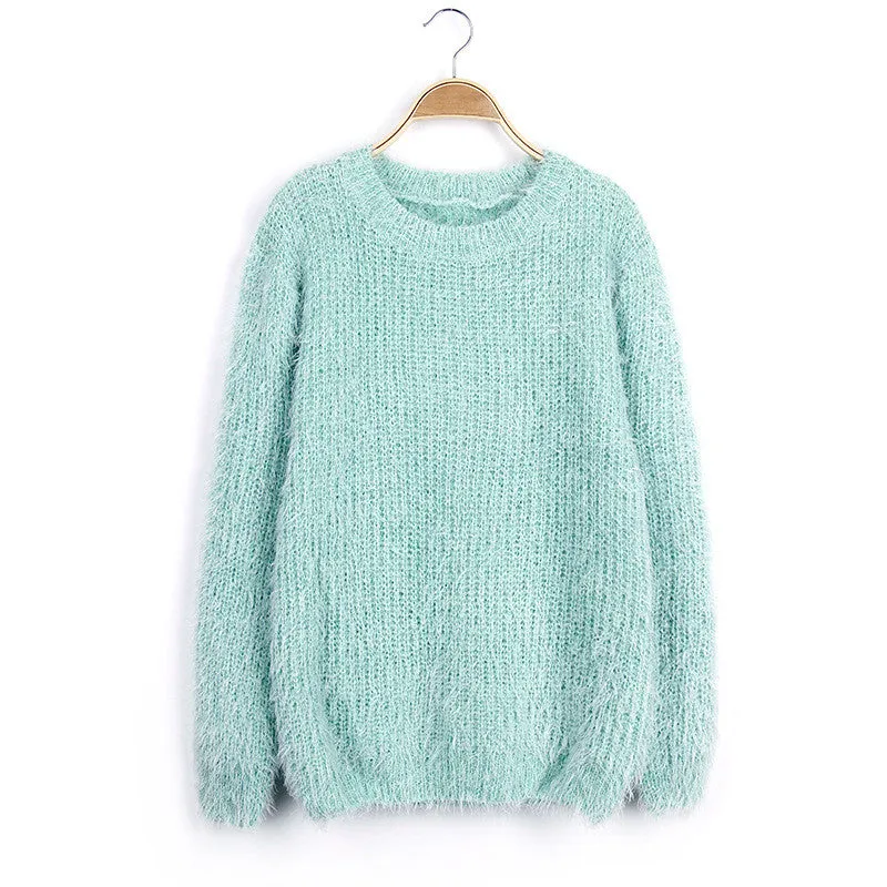 Long Scoop Sleeves Mohair Loose Pure Color Sweater