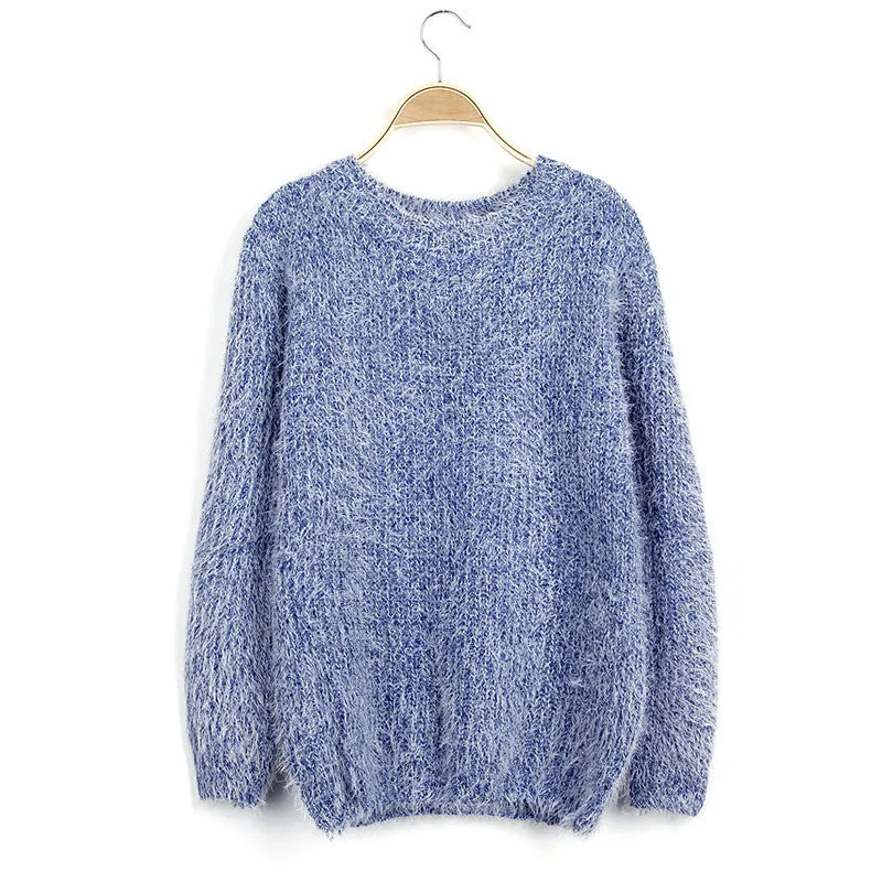Long Scoop Sleeves Mohair Loose Pure Color Sweater
