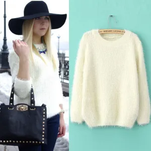 Long Scoop Sleeves Mohair Loose Pure Color Sweater