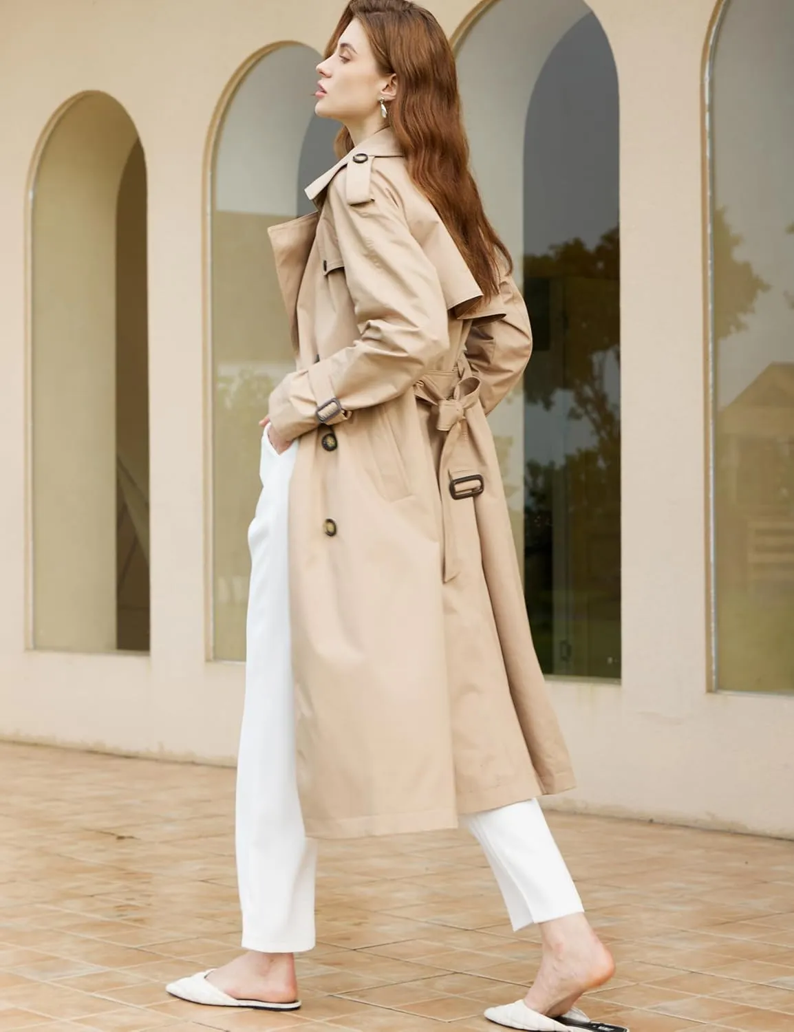 Loose Long Trench Coat for Women 2024 Windproof Double Breasted Lapel Overcoat with Belt
