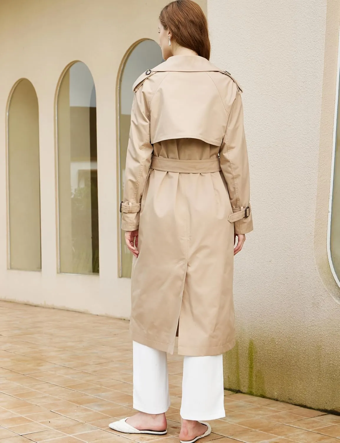 Loose Long Trench Coat for Women 2024 Windproof Double Breasted Lapel Overcoat with Belt