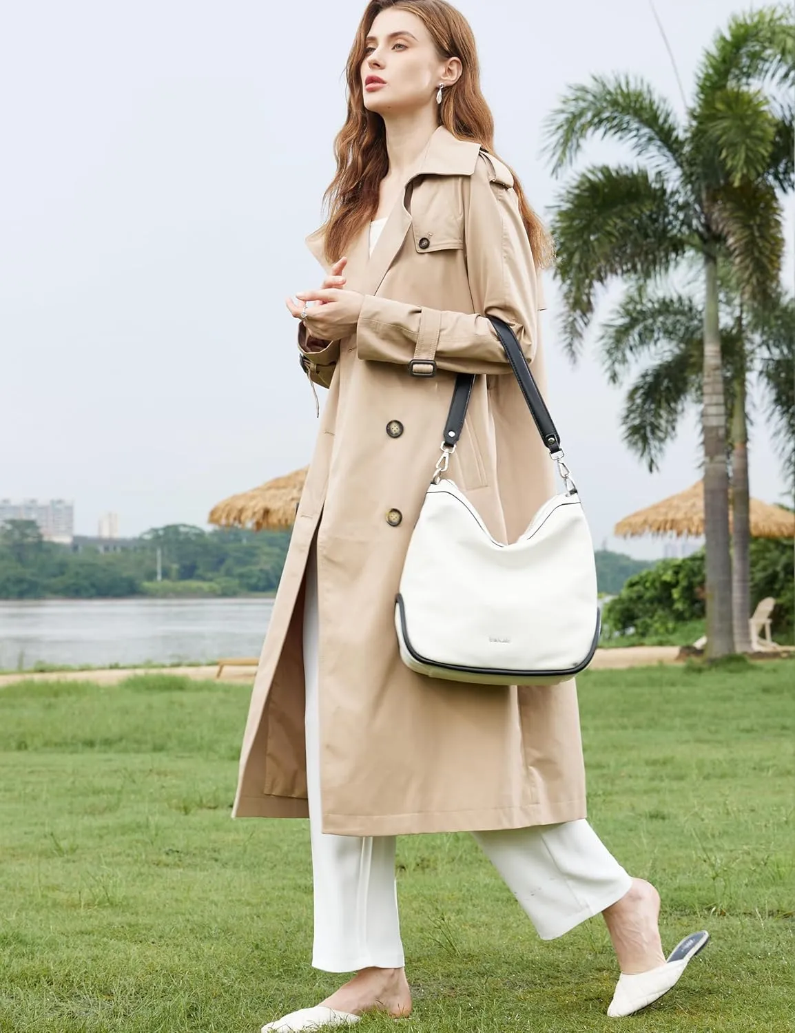 Loose Long Trench Coat for Women 2024 Windproof Double Breasted Lapel Overcoat with Belt