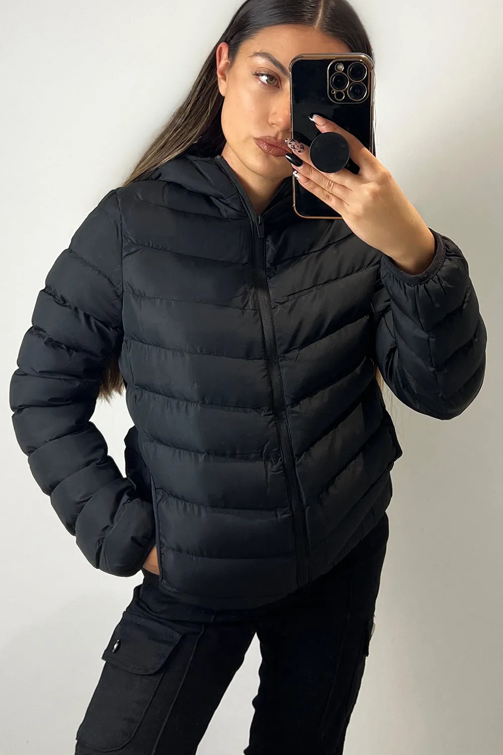 Lorena Black Hooded Puffer Jacket