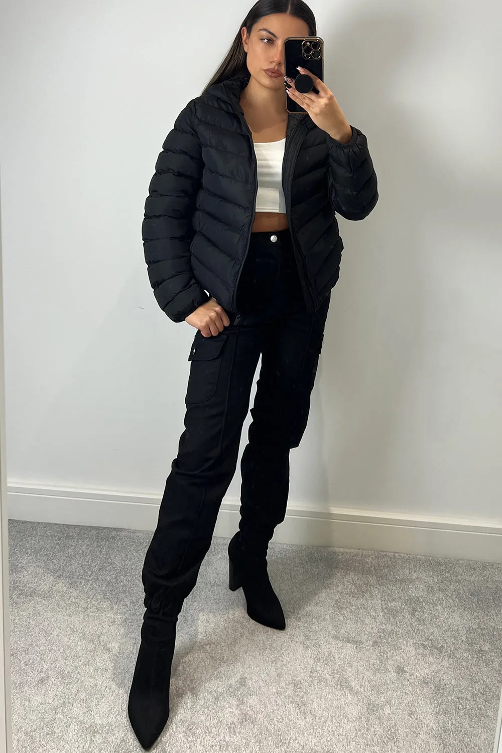 Lorena Black Hooded Puffer Jacket