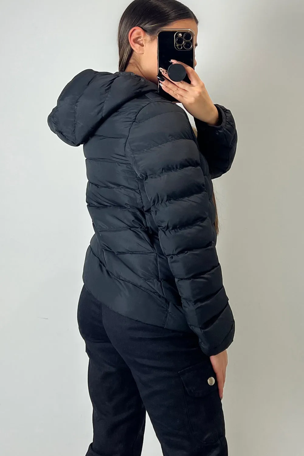 Lorena Black Hooded Puffer Jacket