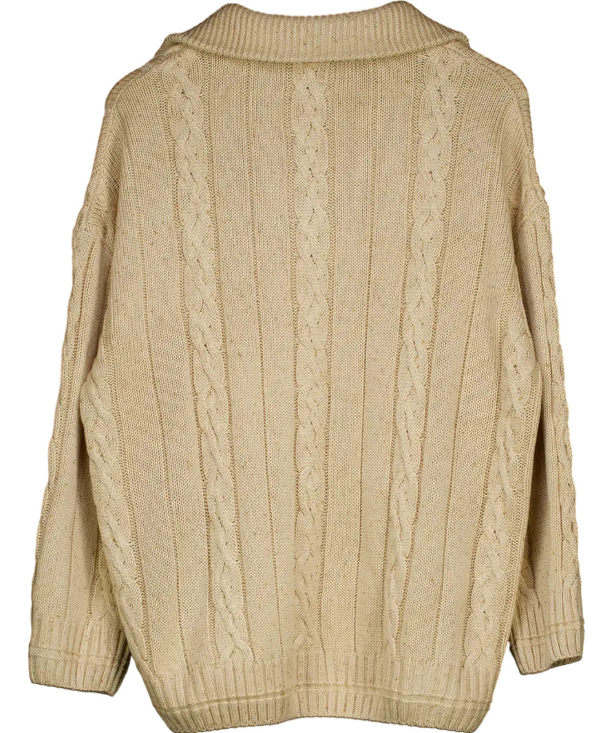 Lounge Beige Marl Cable Knit 1/4 Zip Jumper UK S