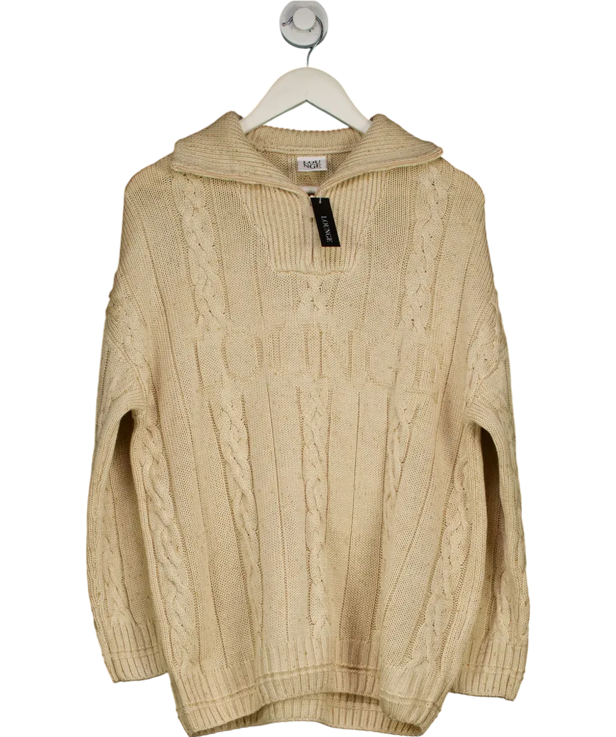 Lounge Beige Marl Cable Knit 1/4 Zip Jumper UK S