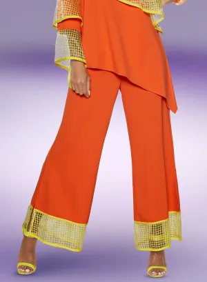 Love The Queen 17375P - Tang Yel - Mesh Trim Chiffon Pants