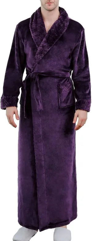 Lu's Chic Men's Long Sleeve Robe House Bathrobe Full Length Fluffy Pocket Winter Bath Hot Tub