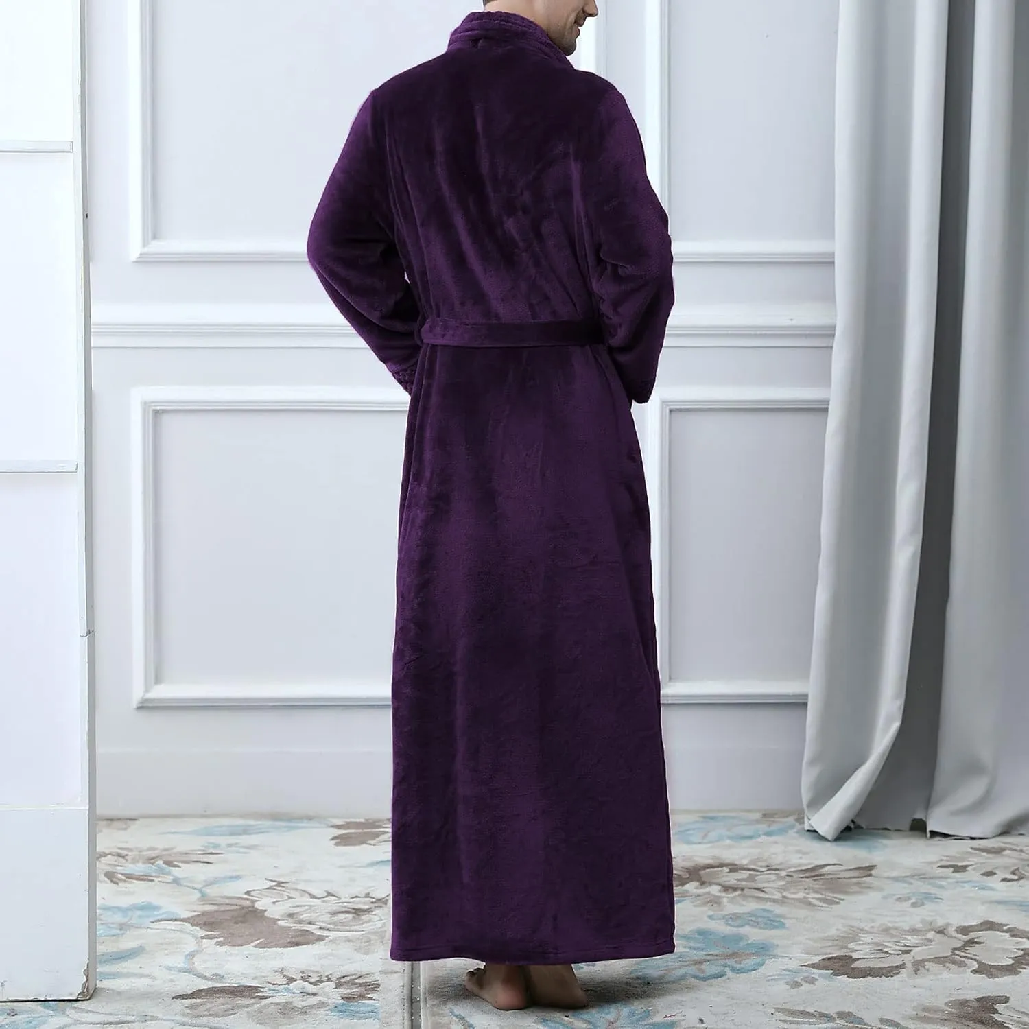 Lu's Chic Men's Long Sleeve Robe House Bathrobe Full Length Fluffy Pocket Winter Bath Hot Tub