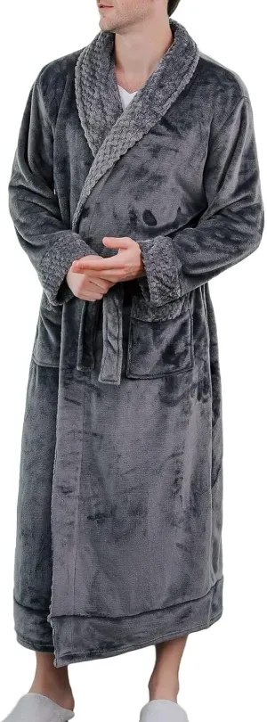 Lu's Chic Men's Long Sleeve Robe House Bathrobe Full Length Fluffy Pocket Winter Bath Hot Tub