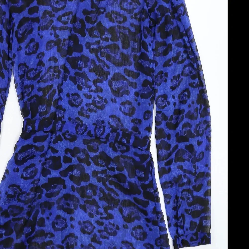 Mamalicious Blue/Black Animal Print Sheer Chiffon Shirt Dress - Size Maternity XL UK 14-16