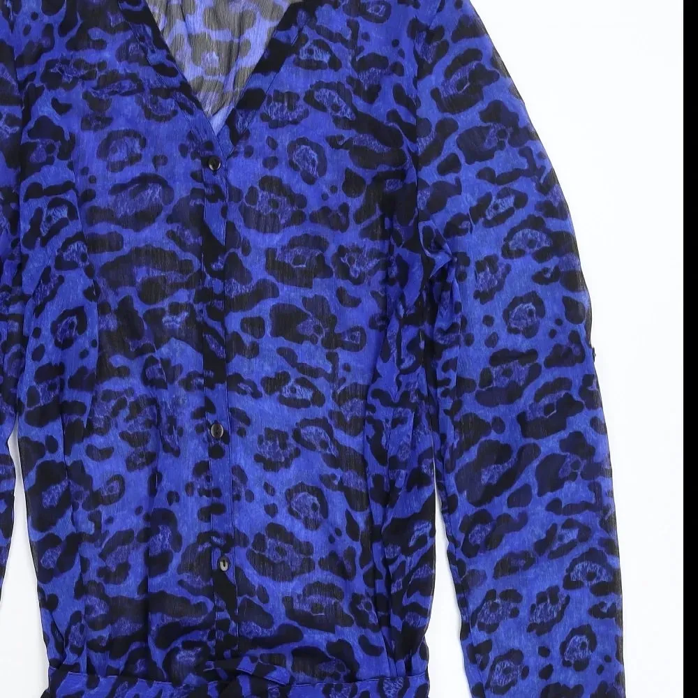 Mamalicious Blue/Black Animal Print Sheer Chiffon Shirt Dress - Size Maternity XL UK 14-16