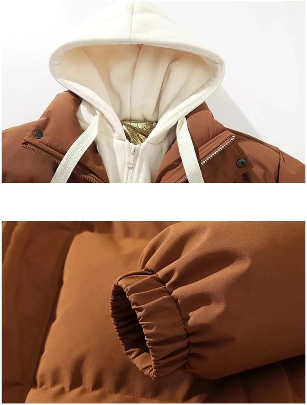 Men Fake Two Drawstring Hooded Cotton-Padded Vintage Thickened Long Sleeve Parka Coat