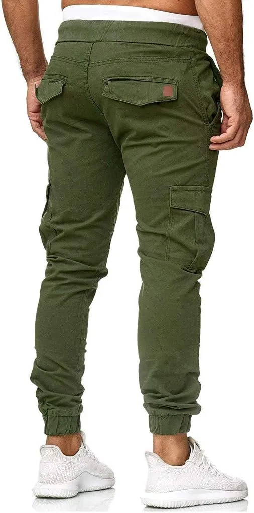 Mens Cargo Sweatpants Joggers Slim Fit Elastic Waist Athletic Pants with Pockets Workout Drawstring Trousers