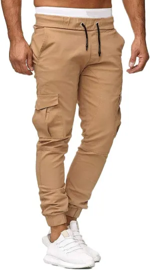 Mens Cargo Sweatpants Joggers Slim Fit Elastic Waist Athletic Pants with Pockets Workout Drawstring Trousers
