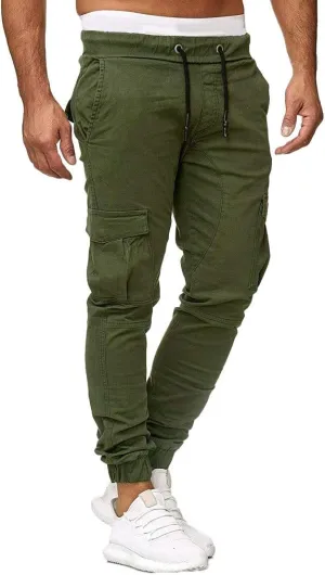 Mens Cargo Sweatpants Joggers Slim Fit Elastic Waist Athletic Pants with Pockets Workout Drawstring Trousers