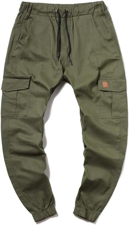 Mens Cargo Sweatpants Joggers Slim Fit Elastic Waist Athletic Pants with Pockets Workout Drawstring Trousers