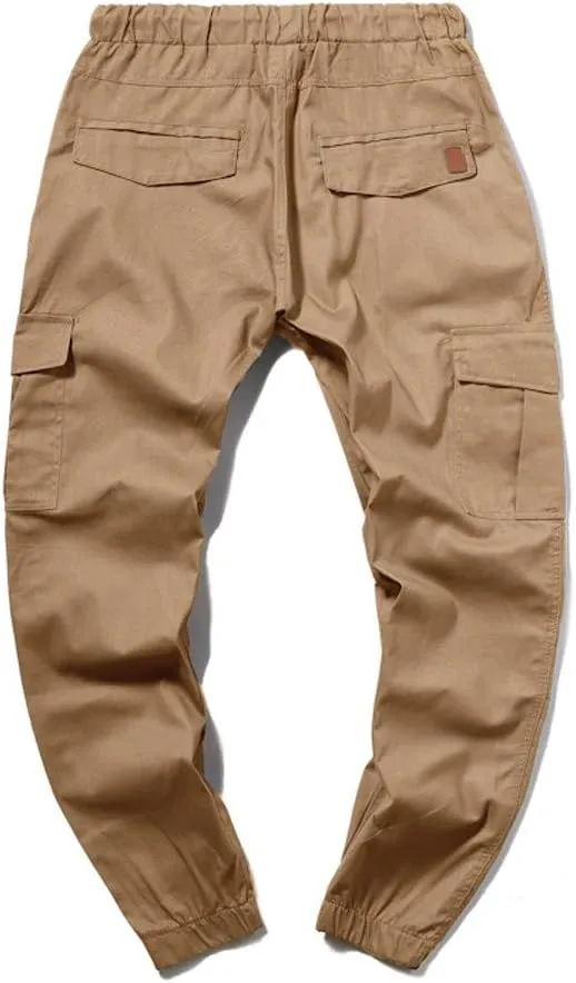 Mens Cargo Sweatpants Joggers Slim Fit Elastic Waist Athletic Pants with Pockets Workout Drawstring Trousers