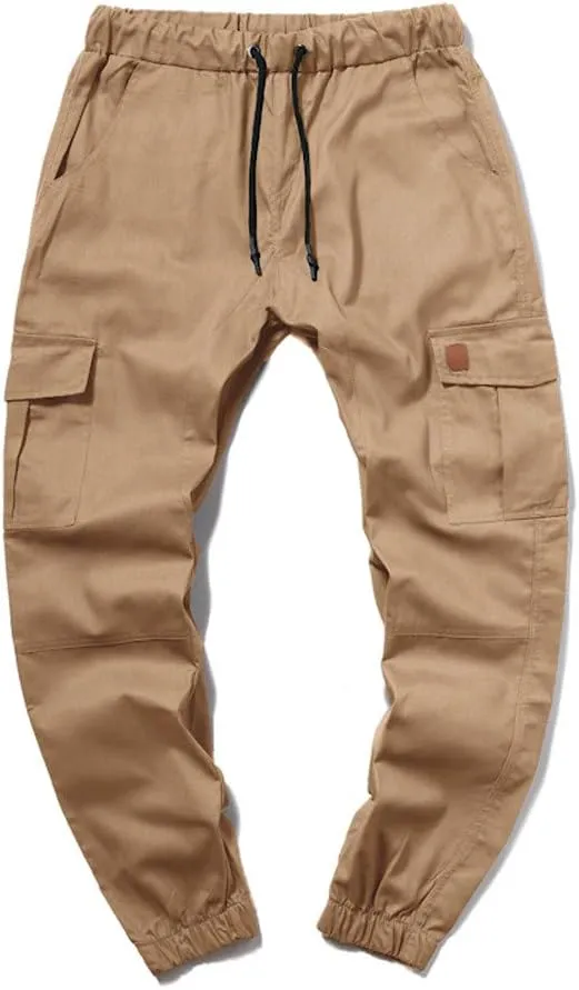 Mens Cargo Sweatpants Joggers Slim Fit Elastic Waist Athletic Pants with Pockets Workout Drawstring Trousers