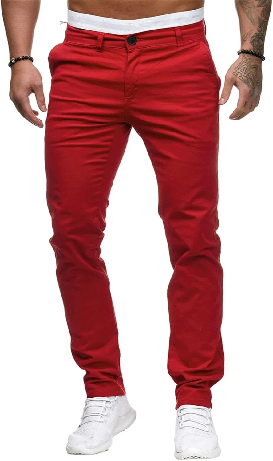 Men's Chinos Pants Slim Fit Stretchy Dress Pants Flat-Front Tapered Legs Slacks for Casual to Semi-Formal Occasions