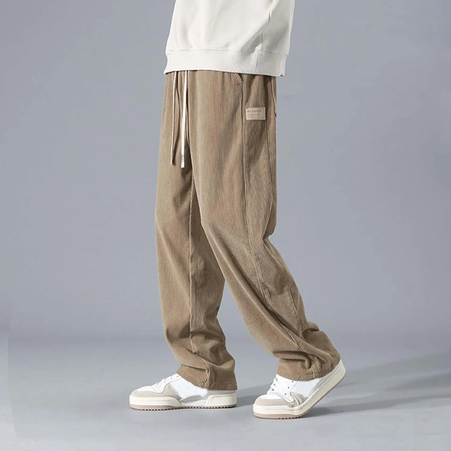 Mens Corduroy Pants Big and Tall Relaxed Fit Straight Wide Leg Pants Plus Size Comfy Spring Joggers Casual Hiking Pants