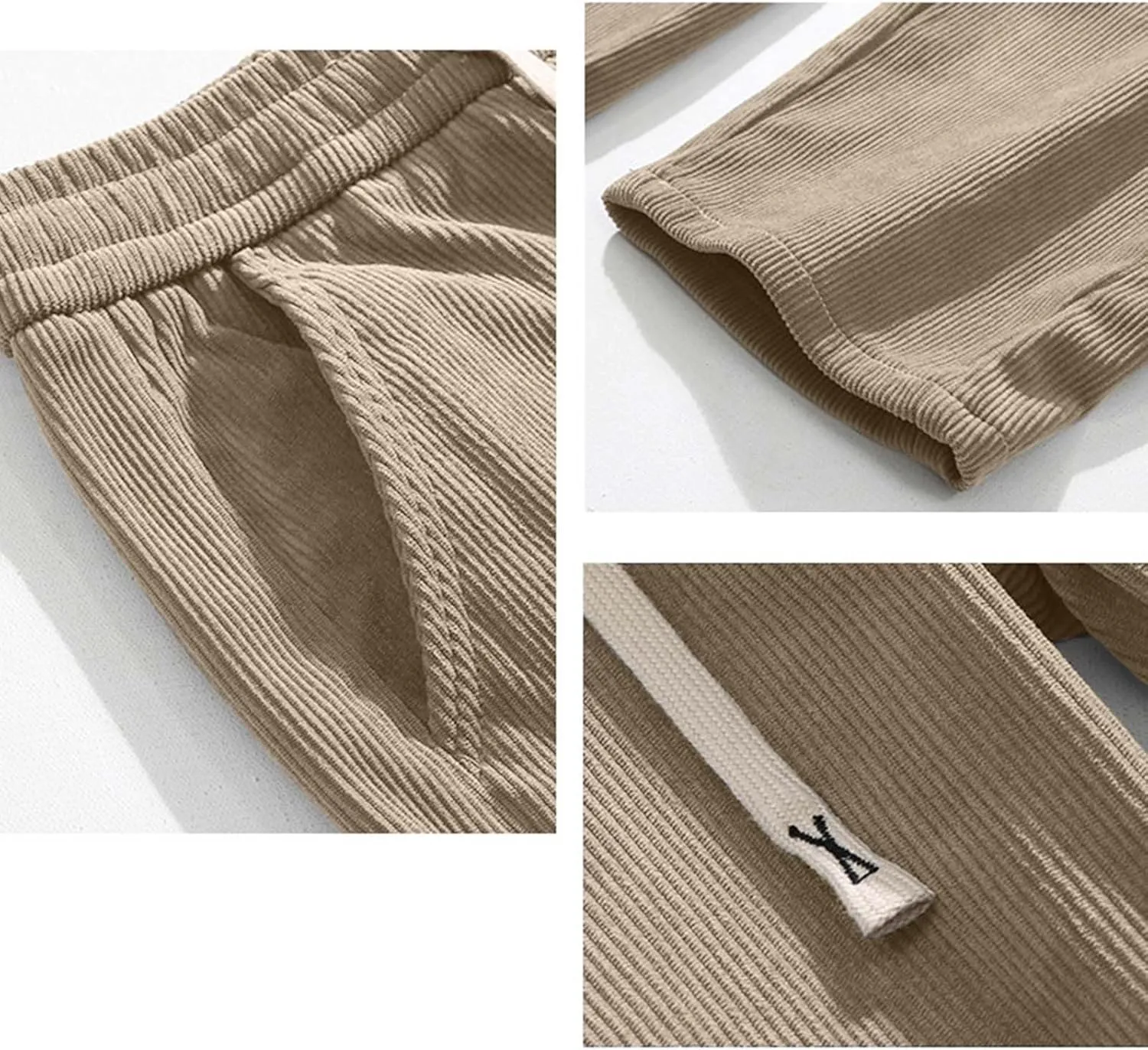 Mens Corduroy Pants Big and Tall Relaxed Fit Straight Wide Leg Pants Plus Size Comfy Spring Joggers Casual Hiking Pants