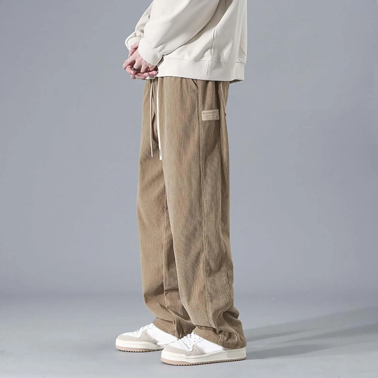 Mens Corduroy Pants Big and Tall Relaxed Fit Straight Wide Leg Pants Plus Size Comfy Spring Joggers Casual Hiking Pants