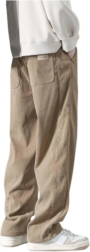 Mens Corduroy Pants Big and Tall Relaxed Fit Straight Wide Leg Pants Plus Size Comfy Spring Joggers Casual Hiking Pants