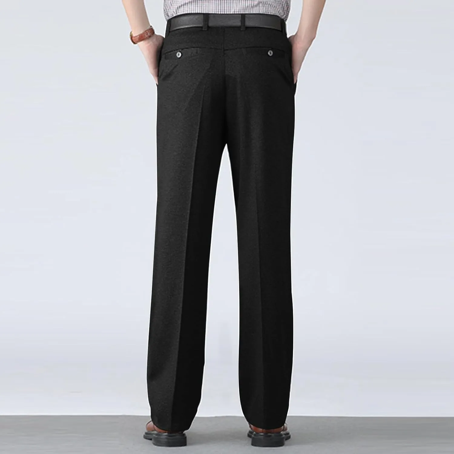 Mens Dress Pants Pleated Relaxed Fit Stretch Dress Pants Elastic Waist Casual Chino Pants (Available Big & Tall)