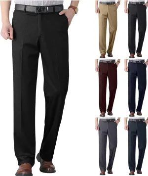Mens Dress Pants Pleated Relaxed Fit Stretch Dress Pants Elastic Waist Casual Chino Pants (Available Big & Tall)