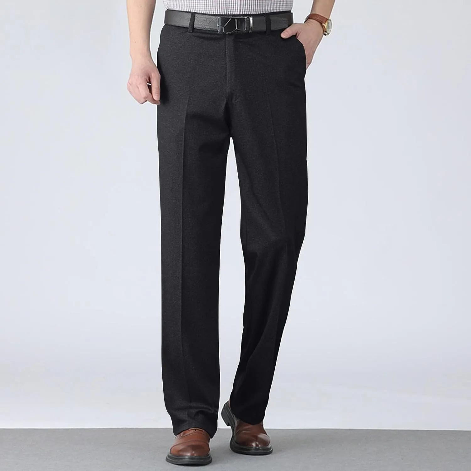 Mens Dress Pants Pleated Relaxed Fit Stretch Dress Pants Elastic Waist Casual Chino Pants (Available Big & Tall)