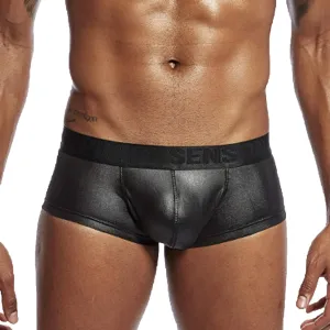 Men's Leather Underwear Big Bag Men's Shorts Sexy Creative Flat Angle Trunks Fashionable Boxers Briefs