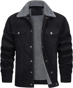 Men's Long-Sleeved Corduroy Trucker JacketCotton Turn-Down Collar Warm Winter Jacket With Pockets