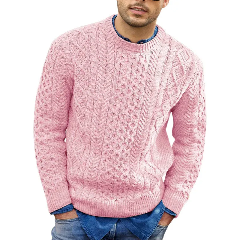 Mens Pullover Sweater  Slim Fit Cable Knit  Ribbed Trim  Soft Knit Casual Wear